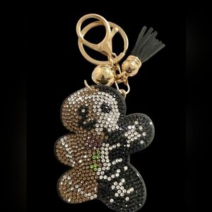 Gingerbread Man Bag Charm Keychain with Gold and Black Accents